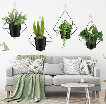 Baderke 6 Sets Wall Planters for Indoor Plants Hanging Wall Planter with Metal Holder Geometric Self Watering Wall Pots Mounted Succulent Pots, 5" Black Plant Container