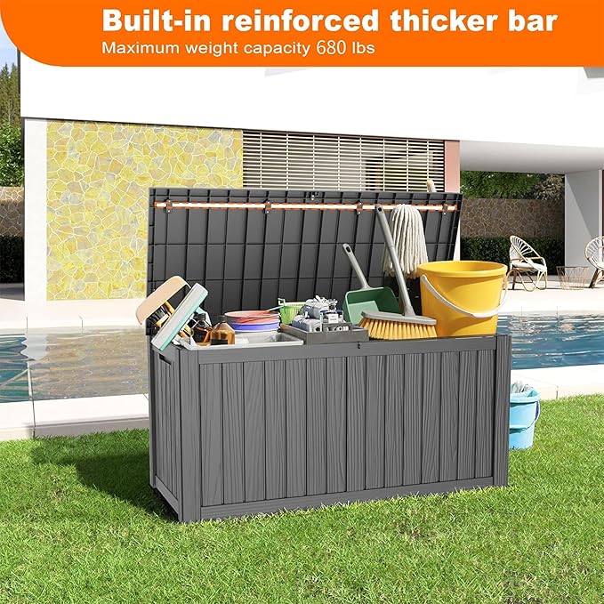 Deck Box, 150 Gallon Black Resin Outdoor Storage with Handles