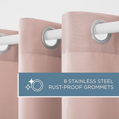 TOWN & COUNTRY BASICS Cabana Solid Heavyweight Indoor Outdoor Curtains, Light Filtering Opacity with Grommet Top, Water Repellent, 2-Pack Set, 54"x96", Blush