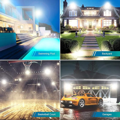 2 Pack 500W LED Flood Light Outdoor,2750W Equivalent Super Bright FloodLight with Plug,58600LM 5000K Daylight White IP66 Waterproof Commercial Lighting for Sports Fields,Counts,Arena,Stadium