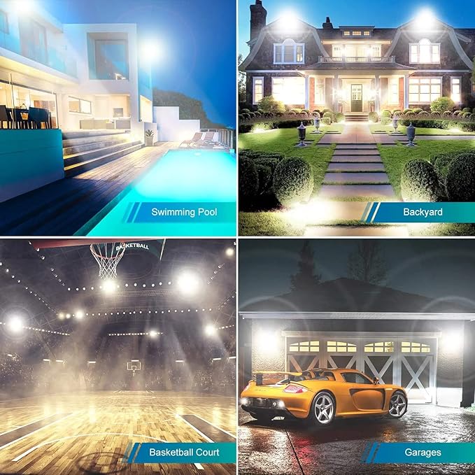 3 Pack 100W Led Flood Lights Outdoor,Super Bright 11600LM Security Lights with Plug,Exterior IP66 Waterproof 5000K Daylight White FloodLight for Basketball Court, Yard, Garden, Playground