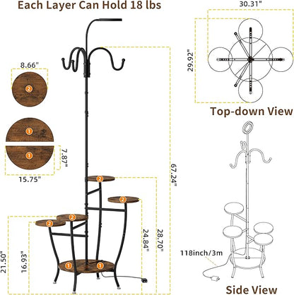 Plant Stand Indoor with Grow Light - 72" Tall Plant Shelf Indoor, 5 Tiered Corner Plant Stands for Indoor Plants, Hanging Plant Holder Flower Display Holders for Living Room, Balcony Decor