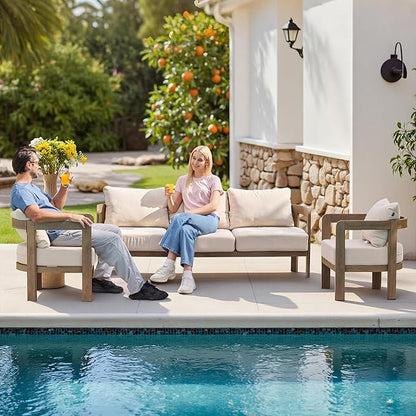 Outdoor Patio Furniture Set, Metal Patio Conversation Set with 6" Thick Cushions, Outdoor Couch and Patio Chairs Set for Backyard Porch Balcony, Beige