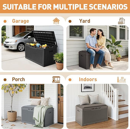 Storage Bench 100 Gallon Black Resin Outdoor Deck Box