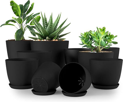 Utopia Home - Plant Pots Indoor with Drainage - 7/6.6/6/5.3/4.8 Inches Home Decor Flower Pots - Pack of 10 Plastic Planters for Indoor Plants, Cactus, Succulents Pot - Black