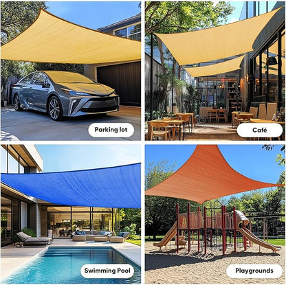 Quictent 16X16FT Square Sun Shade Sail Canopy 185G HDPE with Hardware Kit, 98% UV Block Outdoor Patio Sunshades Cover for Deck Garden Yard Grey