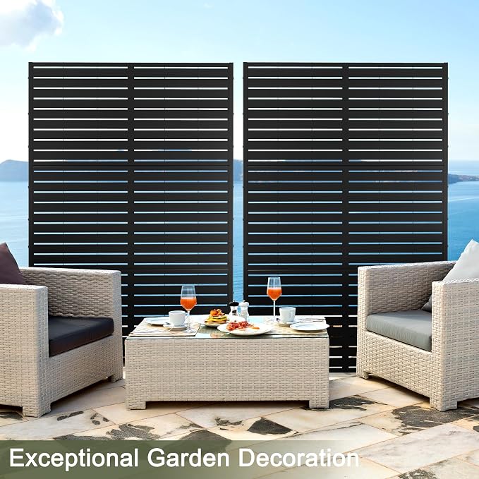 Freestanding Metal Privacy Screen, 72 x 47 in, Black Louvered