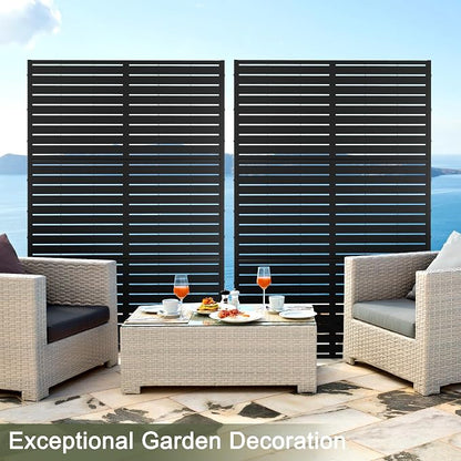 Freestanding Metal Privacy Screen, 72 x 47 in, Black Louvered