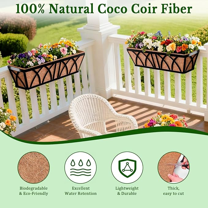 Halatool 4 Pack 30 Inch Coconut Liners for Window Box Pre-Formed Trough Coco Liner Natural Coconut Fiber Liners for Planters Wall Hanging Basket Flower Pot Fence Railing