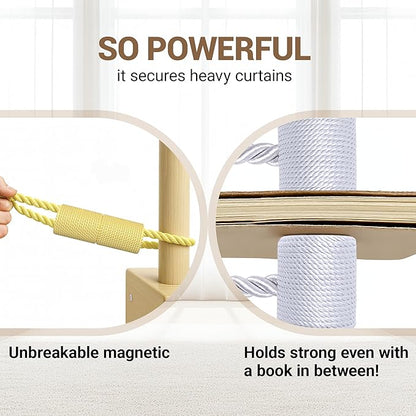 Hion Magnetic Curtain Tiebacks Golden 4 Pack, Curtain Tiebacks Buckles Holdbacks Holders Hooks Clip for Home Bedroom Office Decorative Thick or Thin Curtain
