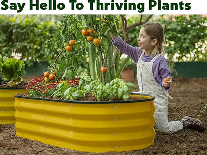 Plant & Plot Galvanized Raised Garden Beds Outdoor // 4×2×1 ft Planter Raised Beds for Gardening, Vegetables, Flowers (Yellow) // Large Metal Garden Box