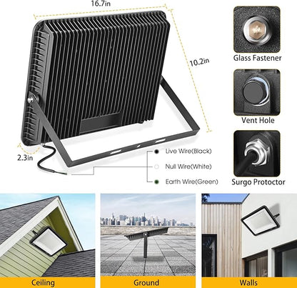 2pack 400W LED Flood Lights Outdoor, 5000K Daylight White 50000LM Super Bright LED Arena Lights 100-277V IP66 Waterproof Commercial Lighting for Sports, Fields, Stadiums