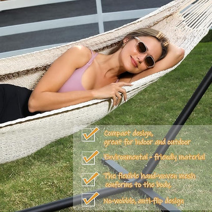 ZEAN Handwoven Hammock by Thick Cotton Rope XL Two Person Hammock for Outside, Patio Backyard Garden 550LB Capacity