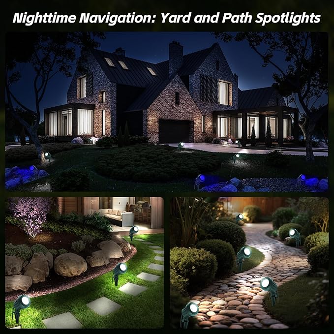 Spotlight Outdoor – 120V Plug-In, 6500K Cool White LED Landscape Lighting with RGB Purple 4 Color Lenses for Yard, Garden, Lawn & Tree Decor on Holidays&Everyday, IP67 Waterproof (4 Pack,Green)