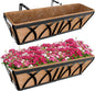 Halatool 2 Pack Heavy-Duty Metal Deck Railing Planter Box, 24 Inch Rust-Resistant Rectangular Window Boxes Planters with Coco Liner & Adjustable Brackets, Grow More On Your Balcony, Patio & Fence