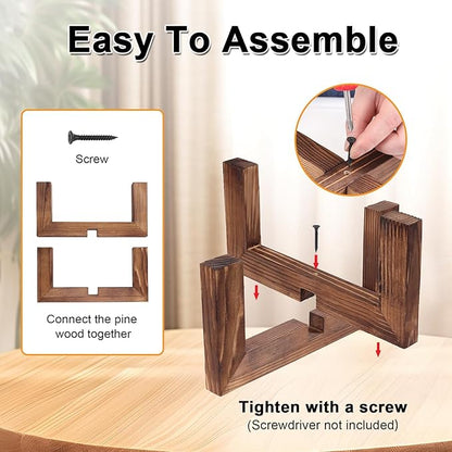 Plant Stand, Indoor/Outdoor Wood Plant Holder, Single Flower Pot Stand, Sturdy Planter Stands (Walnut, Fit 5-9 Inch Pots)