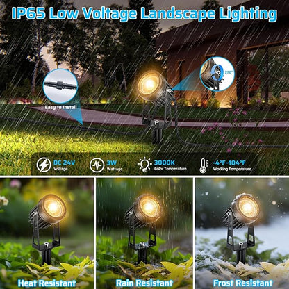 All-in-One Low Voltage Landscape Lighting Kit, 8 Pack Landscape Lights with Smart Transformer, Dimmable Waterproof Outdoor LED SpotLights, 24V LED Landscape Lights for Yard, Garden(Warm White)