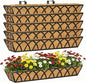 Y&M 30 Inch Window Deck with Coco Liner, Fence Metal Hanging Flower Planter Window Basket Deck Railing Planter Boxes for Outdoor Garden Lawn,6pcs