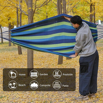 Camping Hammock Comfortable Fabric Hammocks with Tree Straps for Travel Patio Garden, Hanging Sturdy Indoor/Outdoor Hammock Up to 660lbs Portable Hammocks with Travel Bag