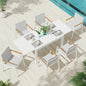 Outdoor Aluminum Patio Dining Table Set for 6-8 Person, Expandable Outdoor Table and 6 Chairs with Textilene Fabric & HDPS Armrest, All-Weather Patio Furniture Set for Yard, Garden, White