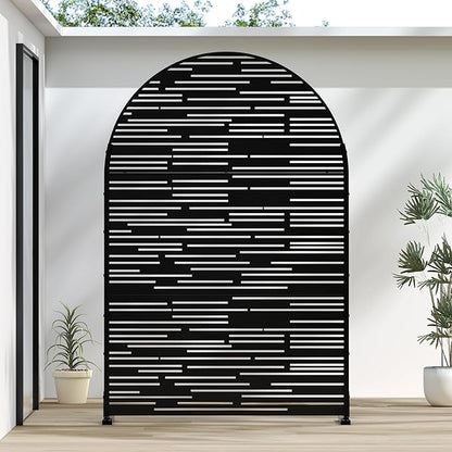 Casaphoria 72" H x 47" W Arched Metal Privacy Screen - Elegant Freestanding Outdoor Screen for Deck, Patio & Balcony - Versatile Decorative Privacy Panels for Home & Garden Use，Black-Shine