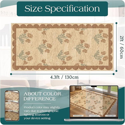 Outdoor Rug with Floral Print, Scalloped Edge, 2 x 4.3 Ft
