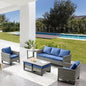 Belord 7 Piece Outdoor Furniture Patio Wicker Sofa Set, Oversize Outdoor Dining Chairs with Rattan Ottomans, Conversation Sets Patio Furniture Come with Removable Washable Cushion Blue