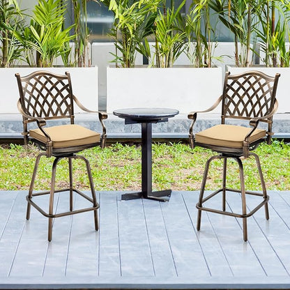 VINGLI Outdoor Swivel Bar Stools Set of 2, Cast Aluminum All-Weather Patio Bar Height Chairs, Patio Bar Dining Chairs Outdoor Swivel Patio Furniture (Grid Back)