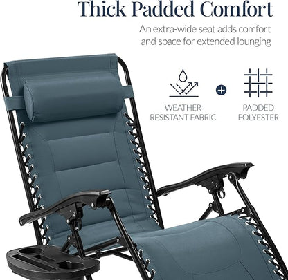 Best Choice Products Oversized Padded Zero Gravity Chair, Folding Outdoor Patio Recliner, XL Anti Gravity Lounger for Backyard w/Headrest, Cup Holder, Side Tray, Polyester Mesh - Slate Blue