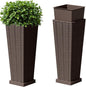 Devoko Resin Tall Planters with Tray for Outdoor Plants Set of 2, Large Taper Outdoor Planter Pots with 4 Drainage Holes, Flower Pots Modern Decor for Porch, Patio, Backyard, Garden(Brown, 24")