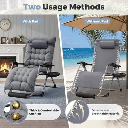 Homall Oversized Zero Gravity Chair, 32In Recliner Lounge Chair with Removable Soft Cushion and Cup Holder, Adjustable Anti Gravity Chair Folding Patio Chairs Padded for Indoor and Outdoor, Grey