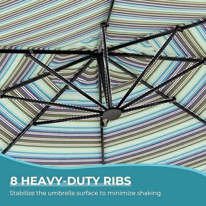Grand patio 11 FT Cantilever Umbrella with Base Outdoor Large Round Aluminum Offset Umbrella for Pool Garden Backyard (Stripes, 11 FT)