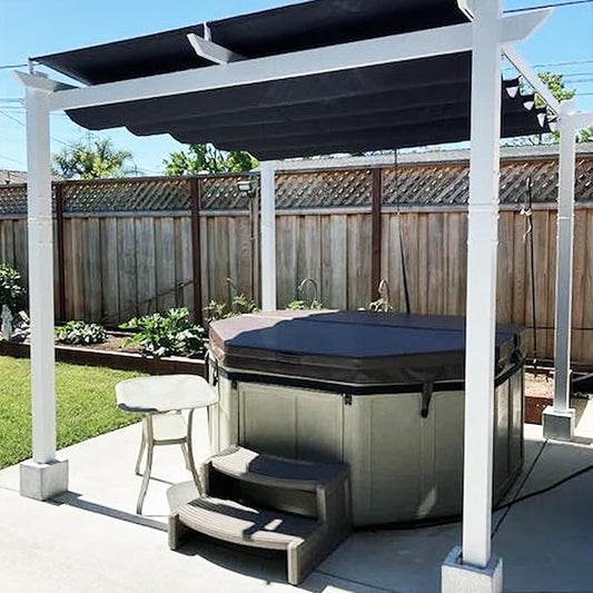 PURPLE LEAF 10' x 10' Outdoor Aluminum Pergola White Heavy-Duty Retractable Patio Metal Pergola with Double Sun Shade Canopy for Backyard Gardens Deck, Navy Blue