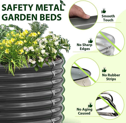 A ANLEOLIFE 7-Set 8X4X2 ft Galvanized Raised Garden Bed Kit, Oval Metal Deep Root Planters for Outdoor Plants, Quartz Grey
