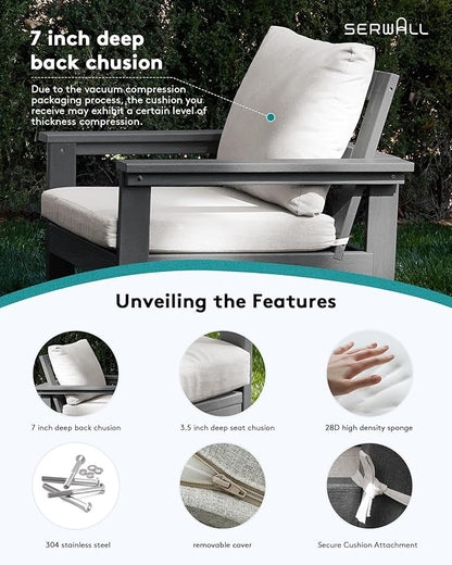 SERWALL Outdoor Sectional Sofa Set, 5-piece Outdoor Modula Couch Set with Ottoman, All Weather Patio Furniture Set with Chaise for Deck, Lawn, Gray Frame with Khaki Cushion