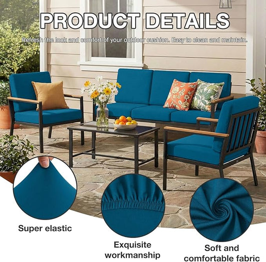 Outdoor Cushion Covers, Peacock Blue Stretch Fabric, Cover Only