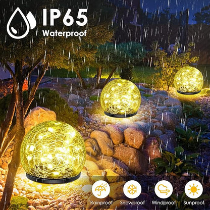 Solar Garden Lights, 2 Pack 80 LED Cracked Glass Solar Globe Lights Outdoor Decoration, Upgraded Waterproof Warm White Ball Lights for Yard Pathway Patio Lawn Christmas Outside Decor, 5.9"