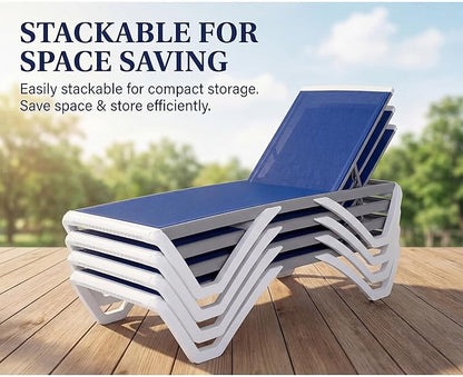 Kozyard Outdoor Chaise Lounge Chair, Full Flat Adjustable Patio Lounger with Aluminum Frame & Resin Legs, Textilene Fabric for Poolside, Backyard & Beach (Blue, 2Chairs with Table)