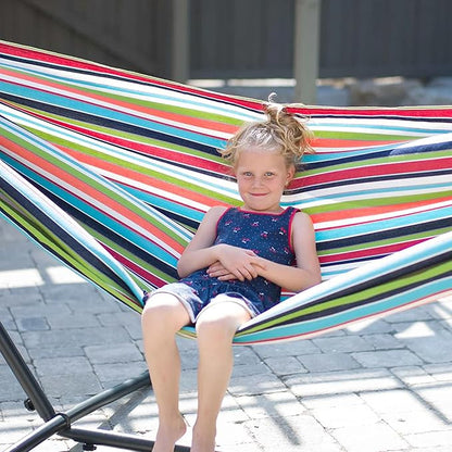 Vivere Double Sunbrella Hammock with Space-Saving Steel Stand, Heavy-Duty Portable Outdoor Hammock Set for Backyard, Patio, or Travel, Confetti