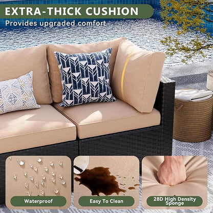 Aoxun 15 Piece Patio Furniture Set with 44” Fire Pit Table Wicker Rattan Patio Sectional Sofa Set Outdoor Seating Furniture with Thickened Cushion, Beige