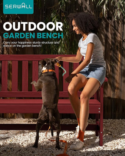 SERWALL Outdoor Bench, HDPE Outdoor Benches Weatherproof, 2-Person Garden Bench with 660 lbs Weight Capacity, Patio Benches for Outdoors, Garden, Porch, Backyard and Park, Red