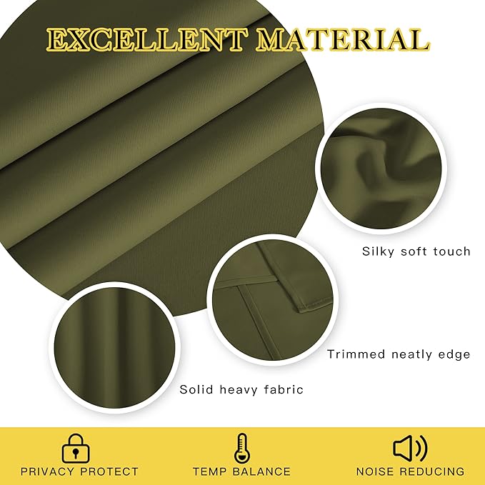 NICETOWN Blackout Room Darkening Window Curtain - Thermal Insulated Solid Grommet Blackout Patio Door Curtain/Drape for Living Room (Olive Green, 1 Panel, 52 by 95-inch)