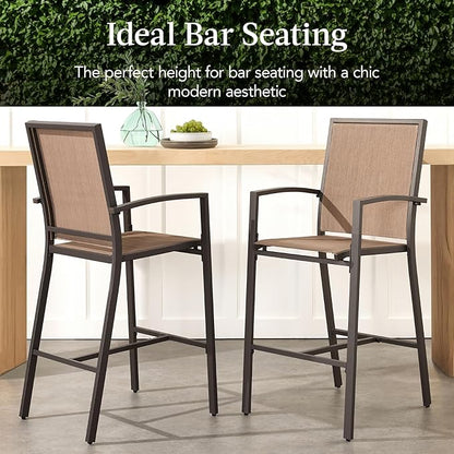 Best Choice Products Outdoor Bar Stools Set of 2, Bar Height, Patio Furniture, All Weather Mesh Design w/Armrest - Brown/Light Brown