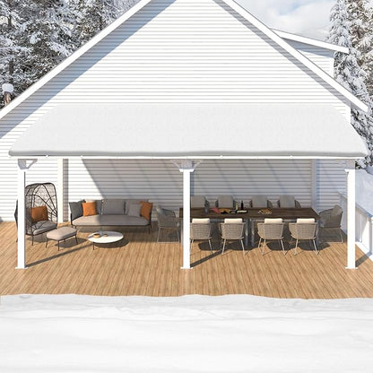 AECOJOY 20' x 10' White Gazebo Outdoor Pergola for Patio, 10x20 Large Wall-Mounted Hard Top Lean to Metal Gazebo Shelter Pergolas and Gazebos Clearance with Patio Roof, Heavy Duty Awnings for Backyard