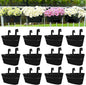 LaLaGreen Rail Planter Outdoor Plants(11.8 Inch, 12 Pack) Black Metal Iron Hanging Flower Pots Deck Railings Fence Buckets Modern Countryside Boho Style Wall Mount Window Box Plant Holder Porch Decor
