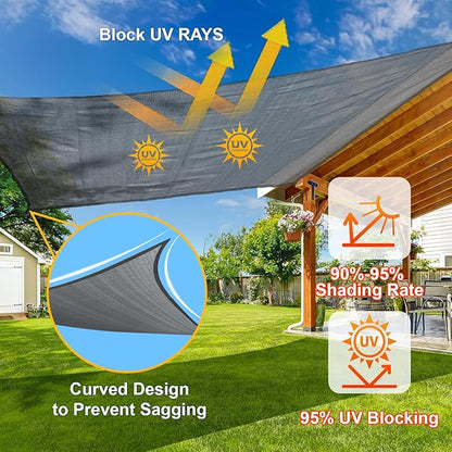 SUNLAX Sun Shade Sail SS-156 8' x 14' Dark Grey Rectangle Canopy Sail Shade Cover UV Block Permeable Sunshade Outdoor for Patio Backyard Deck Pergola (We Make Custom Size)