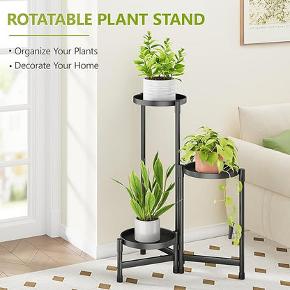 3 Tier Plant Stand Indoor, Tiered Plant Stand Outdoor for Multiple Plants, Corner Plant Shelf for Patio Balcony Porch Garden Living Room House, Black