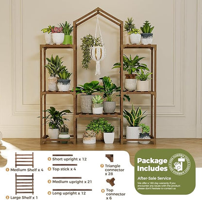 Bamworld Plant Stand Indoor Hanging Plant Shelf Outdoor Large Plant Rack for Multiple Plants Boho Home Decor Plant Gift for Mom Woman