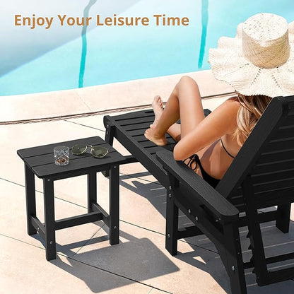 LUE BONA Outdoor Side Table Set of 2, HDPS Small Outdoor Table, Adirondack Side Table, Outside End Table for Patio, Porch, Deck, Pool, Weather Resistant/Easy Maintenance/Indoor or Outside Use, Black