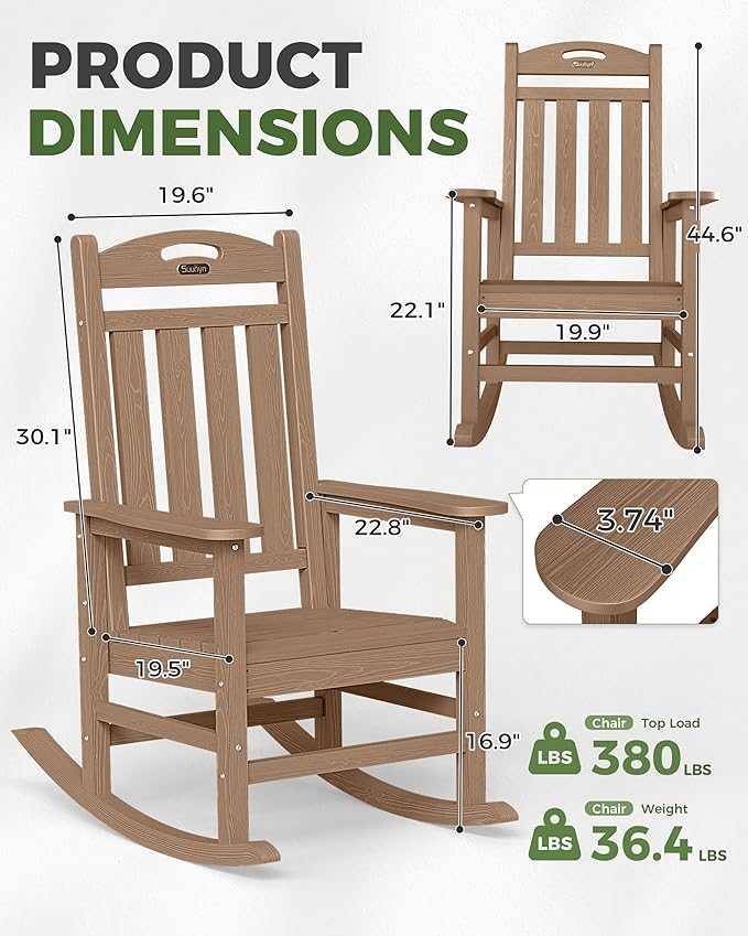 Teak Outdoor Rocking Chair, HDPE, 380 lb Capacity